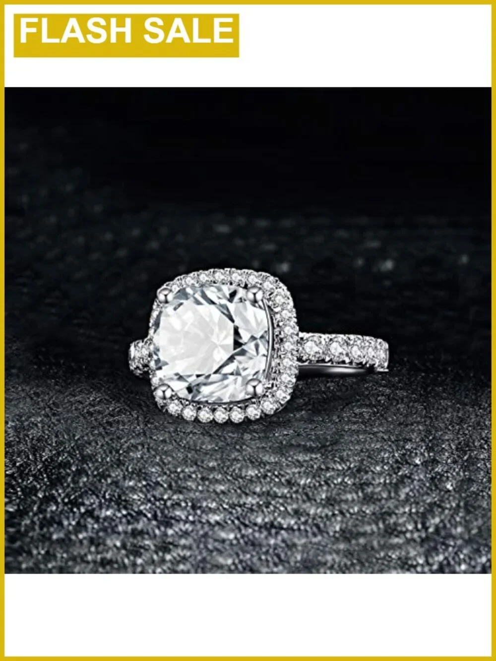 3ct Cushion Cut Halo Engagement Ring 14K White Gold Plated Brass